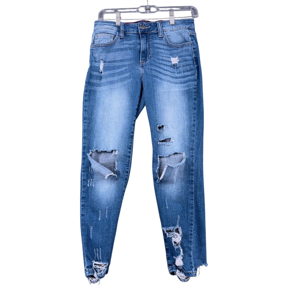 Cello Women's Size 7 Blue Distressed‎ Ripped Skinny Jeans Style HV74422M-1